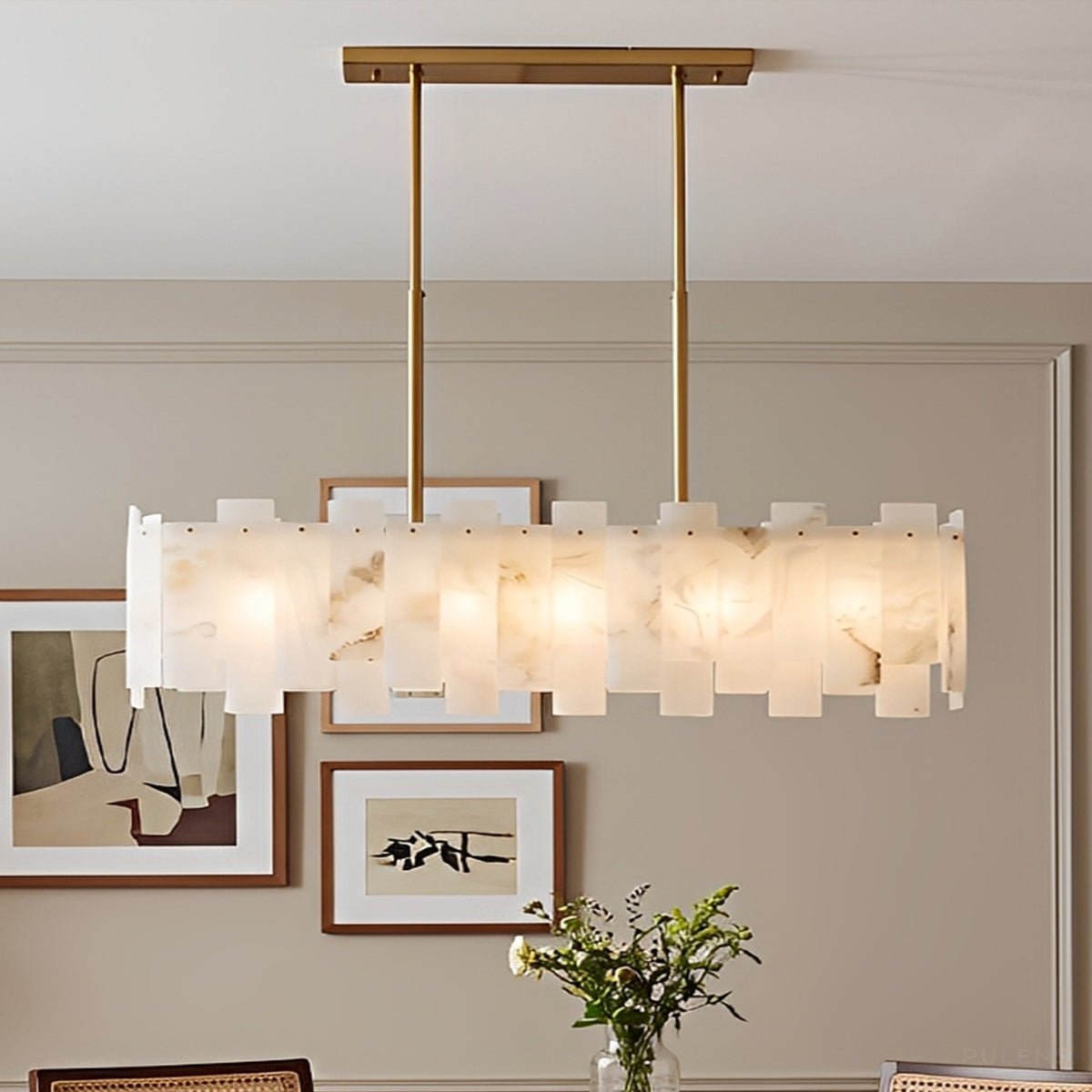 Modern Luxury Natural Marble LED Linear Chandelier - Pulens
