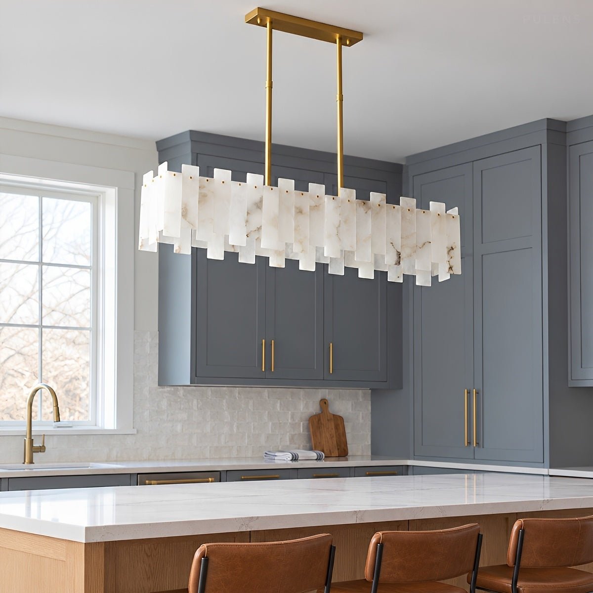 Modern Luxury Natural Marble LED Linear Chandelier - Pulens