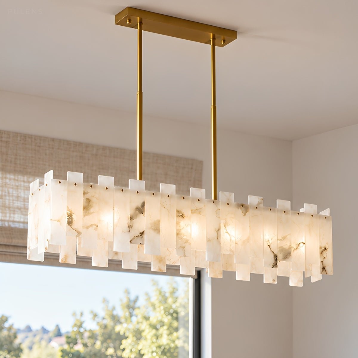 Modern Luxury Natural Marble LED Linear Chandelier - Pulens
