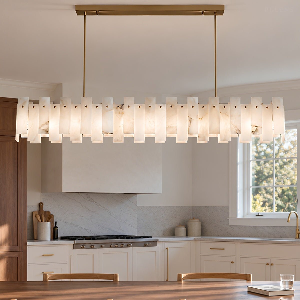 Modern Luxury Natural Marble LED Linear Chandelier - Pulens