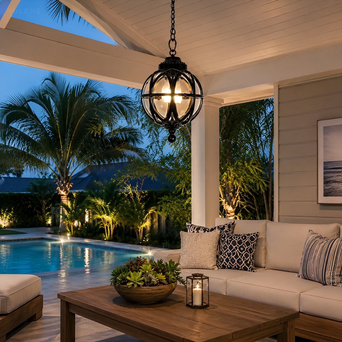 Dimmable Globe Cage Outdoor Pendant Light - Pulens