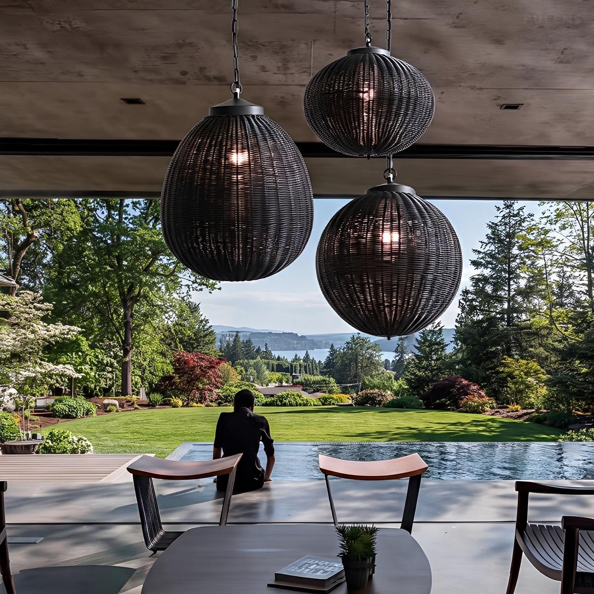 Dimmable Woven Rattan Globe Outdoor Pendant Light - Pulens
