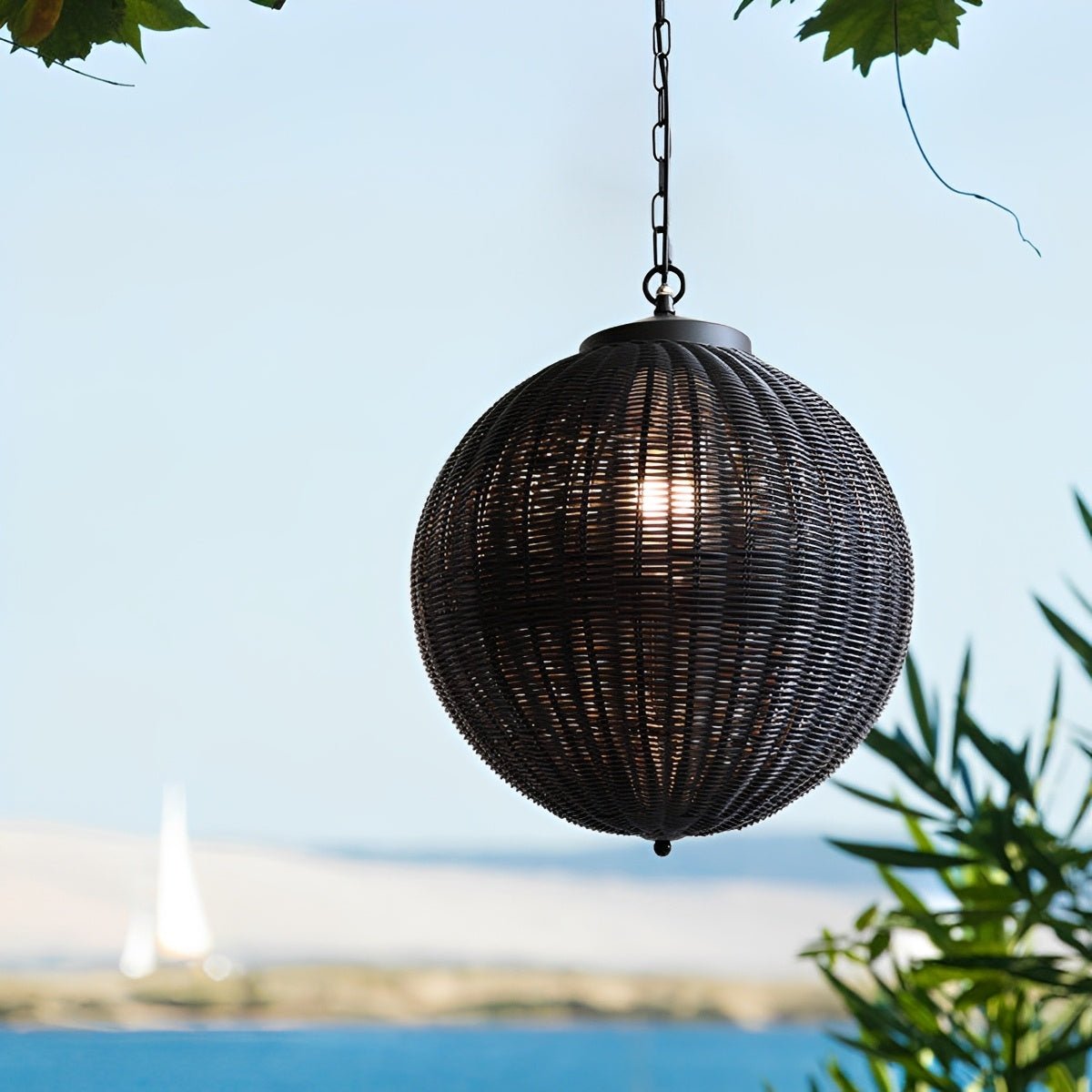 Dimmable Woven Rattan Globe Outdoor Pendant Light - Pulens