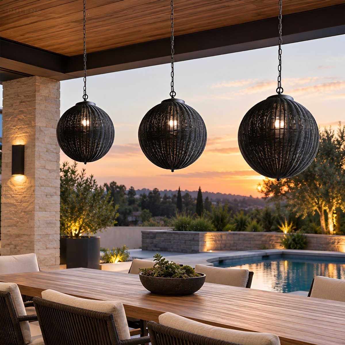 Dimmable Woven Rattan Globe Outdoor Pendant Light - Pulens