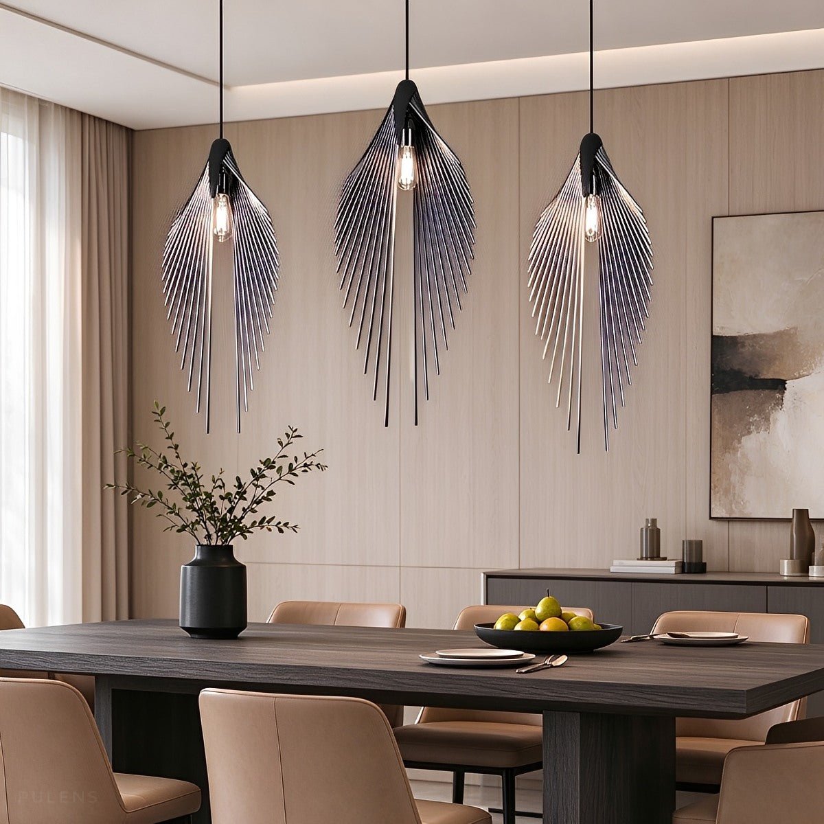 Modern Luxury Feather Inspired Sculptural LED Pendant Light Art Decor - Pulens