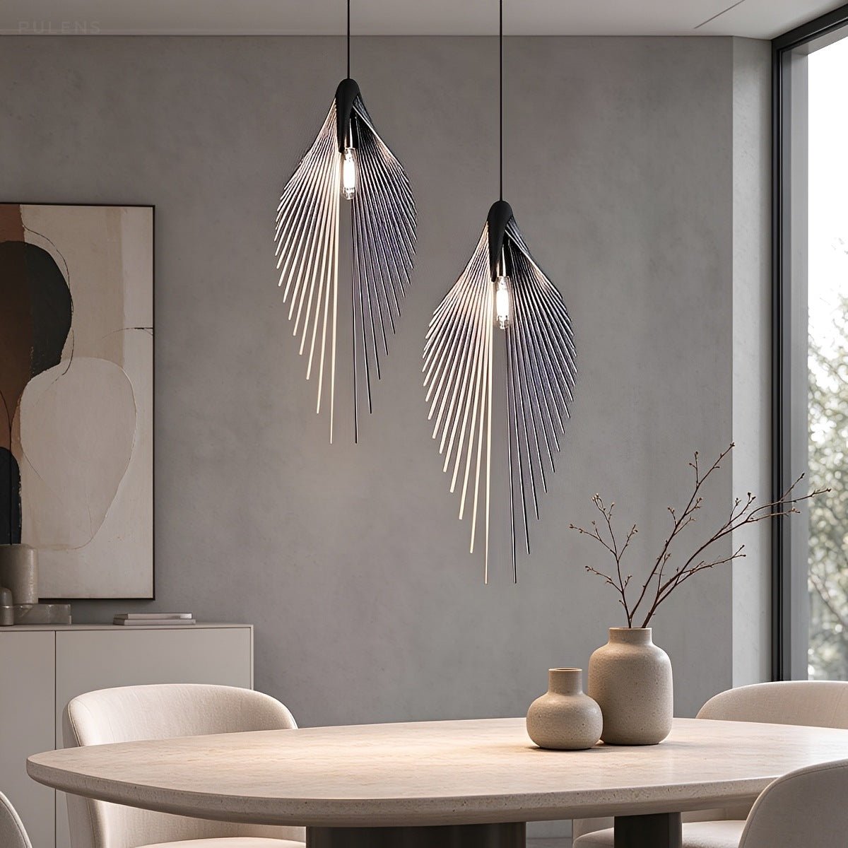Modern Luxury Feather Inspired Sculptural LED Pendant Light Art Decor - Pulens