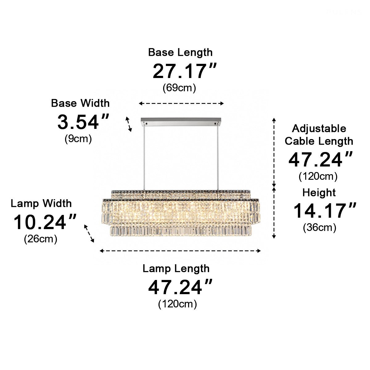 Modern Luxury Rectangular Crystal LED Chandelier - Pulens