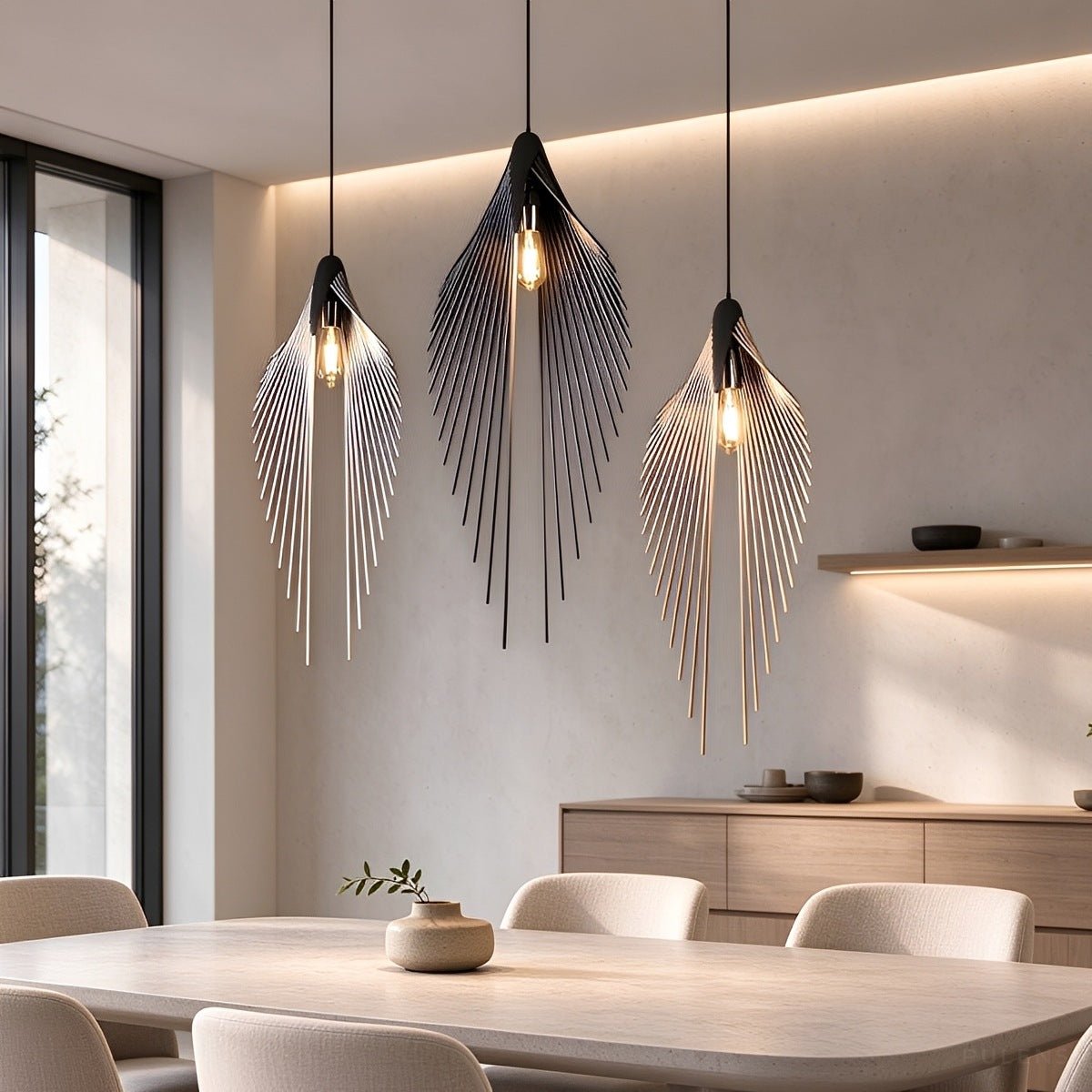 Modern Luxury Feather Inspired Sculptural LED Pendant Light Art Decor - Pulens