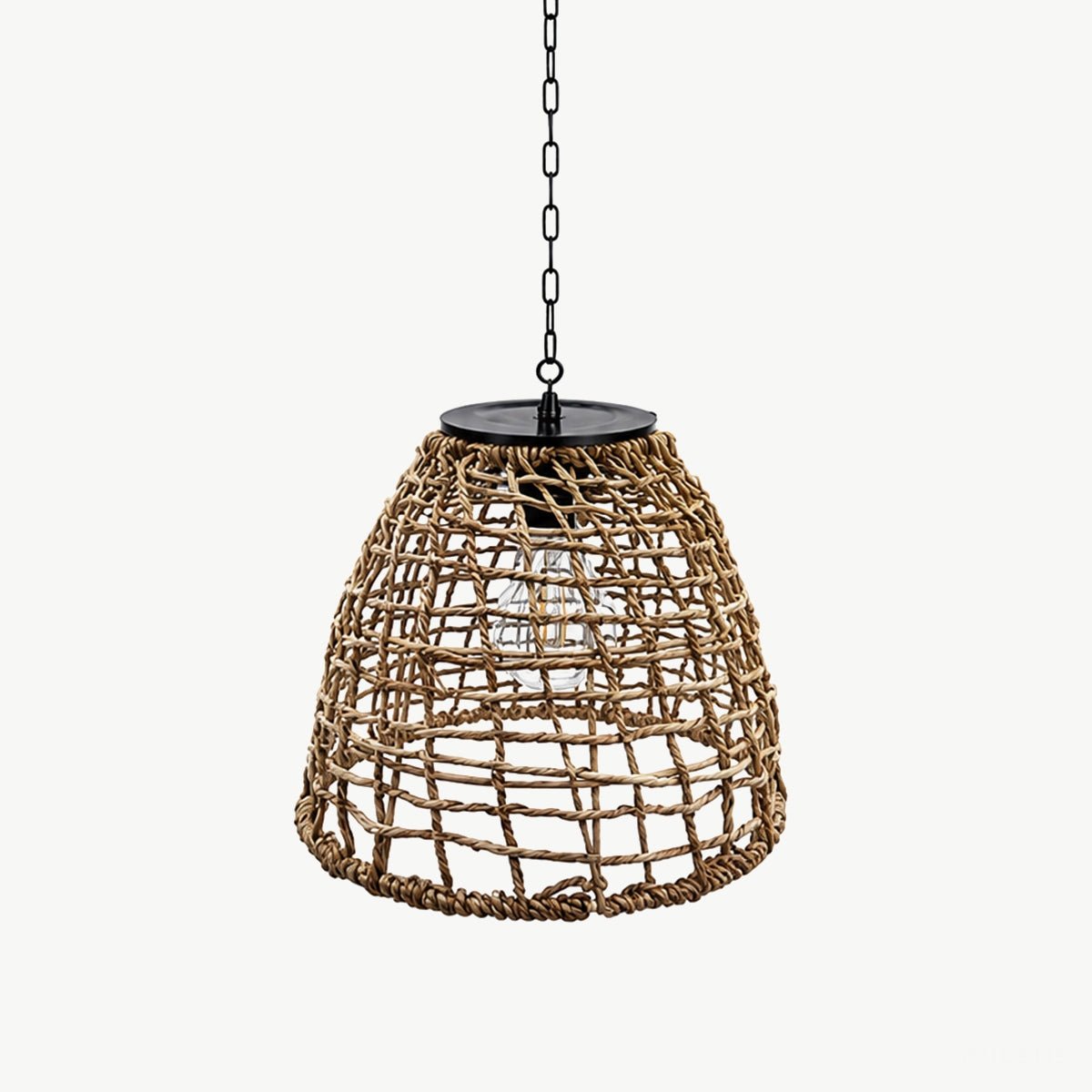 Waterproof Solar Rattan Boho Bell-Shaped Outdoor Pendant Light - Pulens