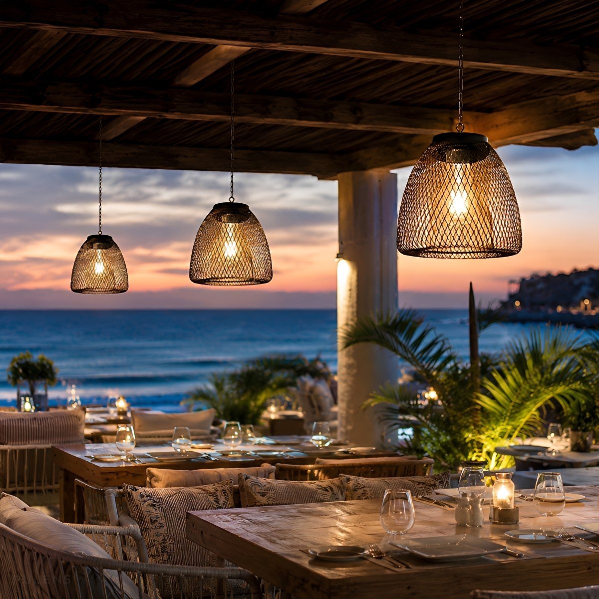 Waterproof Solar Rattan Boho Bell-Shaped Outdoor Pendant Light - Pulens