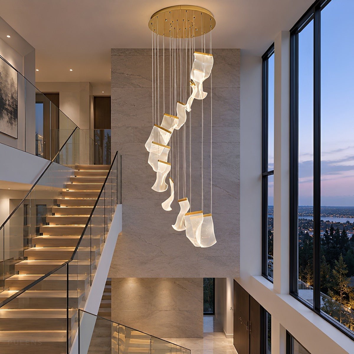 Modern Luxury Sculptural Staircase LED Chandelier - Pulens