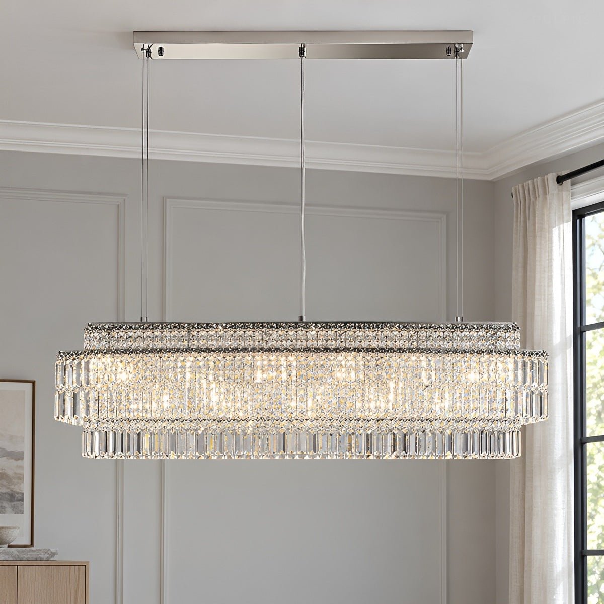Rectangular Post Lights Modern Luxury Rectangular Crystal LED Chandelier Linear Pendant Light ...