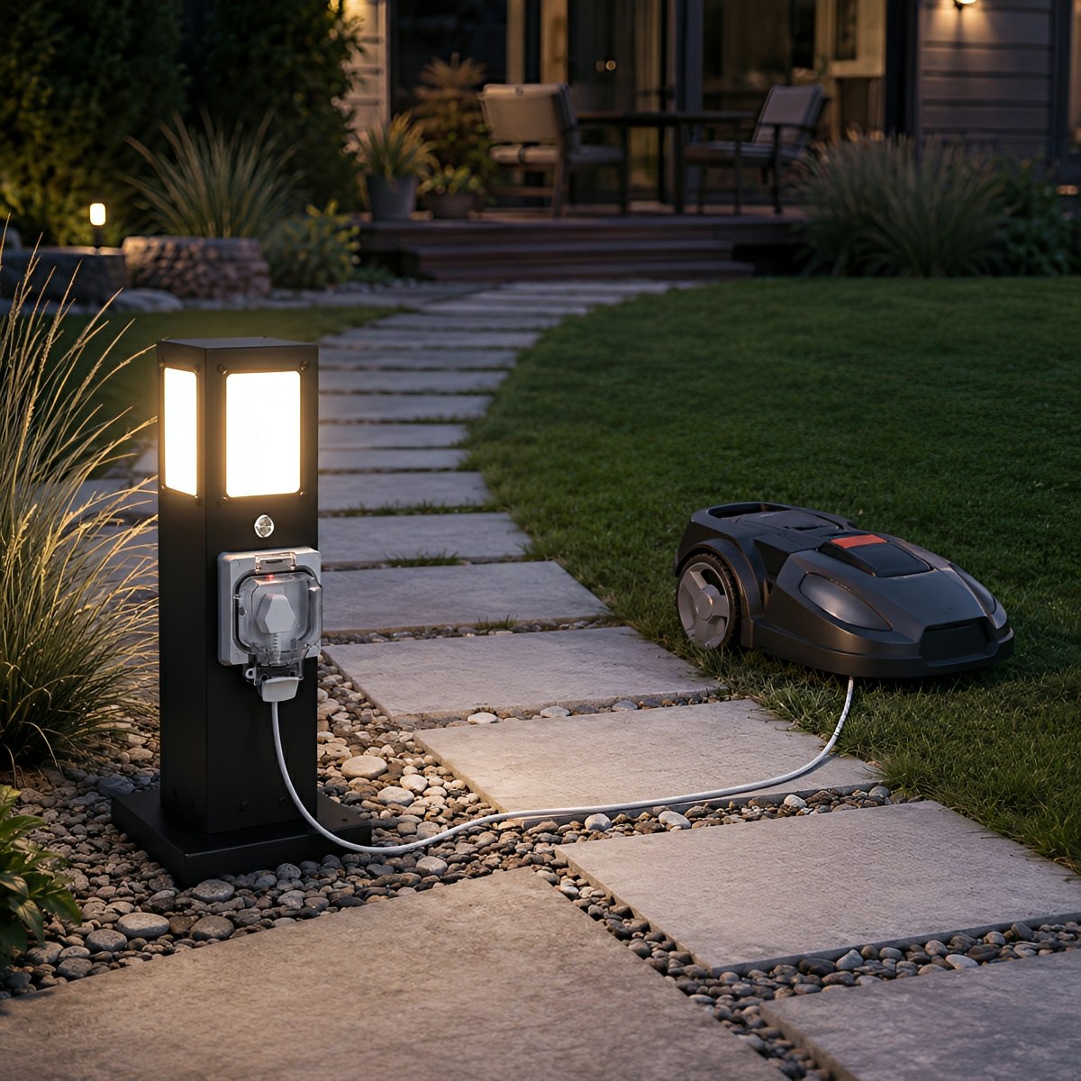 Steel Outdoor Waterproof Pathway Lights with GFCI-Protected Outlet
