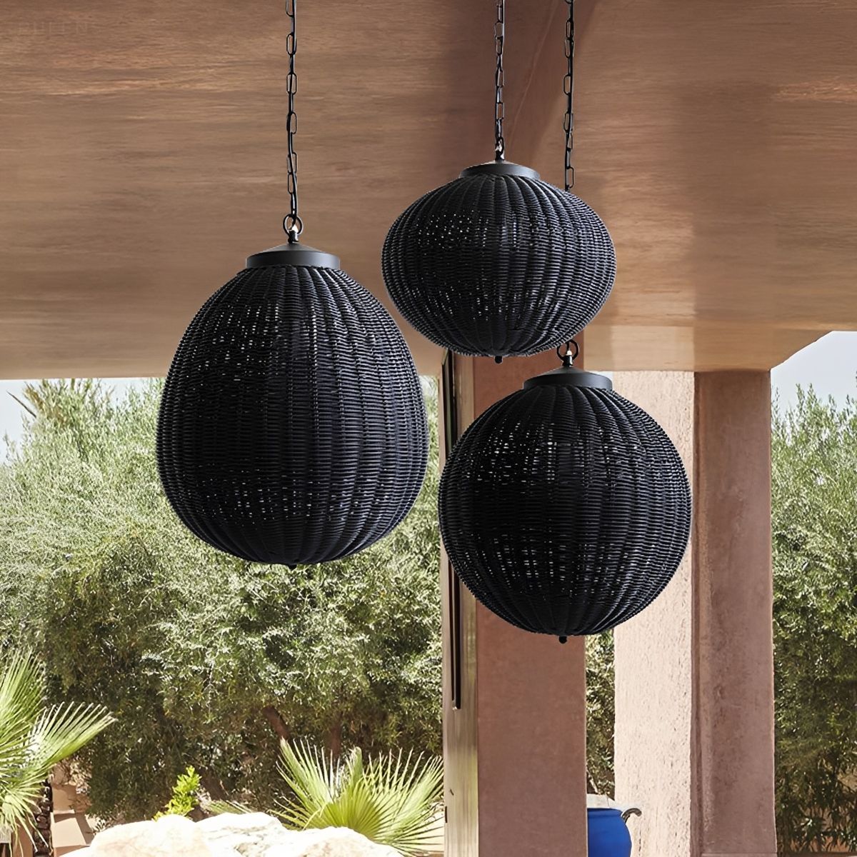 Dimmable Woven Rattan Globe Outdoor Pendant Light - Pulens