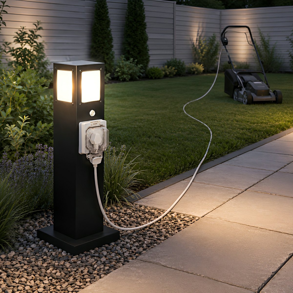 Steel Outdoor Waterproof Pathway Lights with GFCI-Protected Outlet