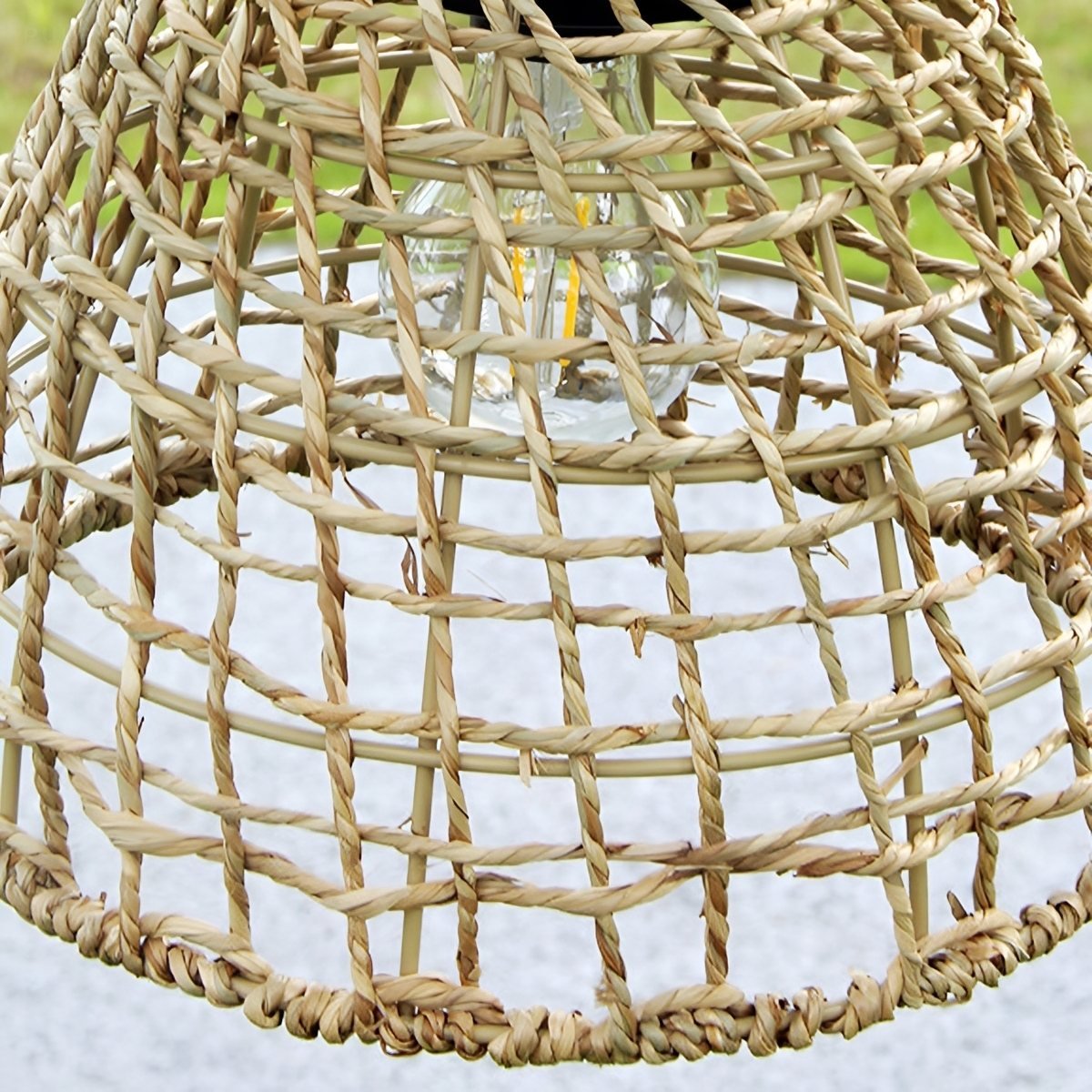 Waterproof Solar Rattan Boho Bell-Shaped Outdoor Pendant Light - Pulens