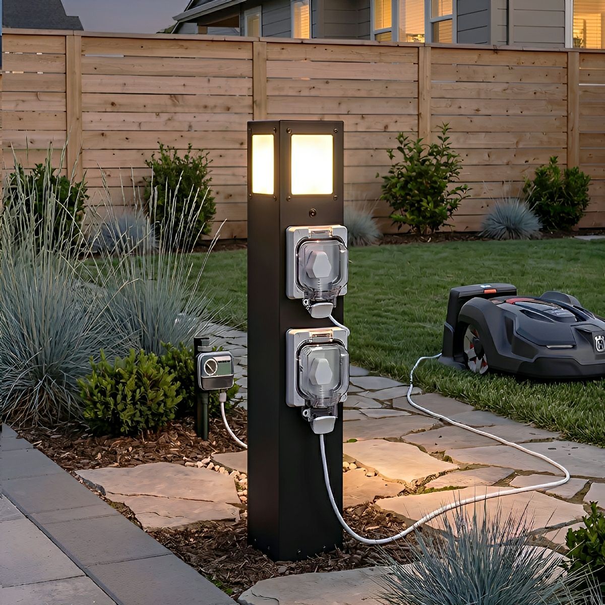 Waterproof Outdoor Pathway Light with GFCI Outlet - Pulens