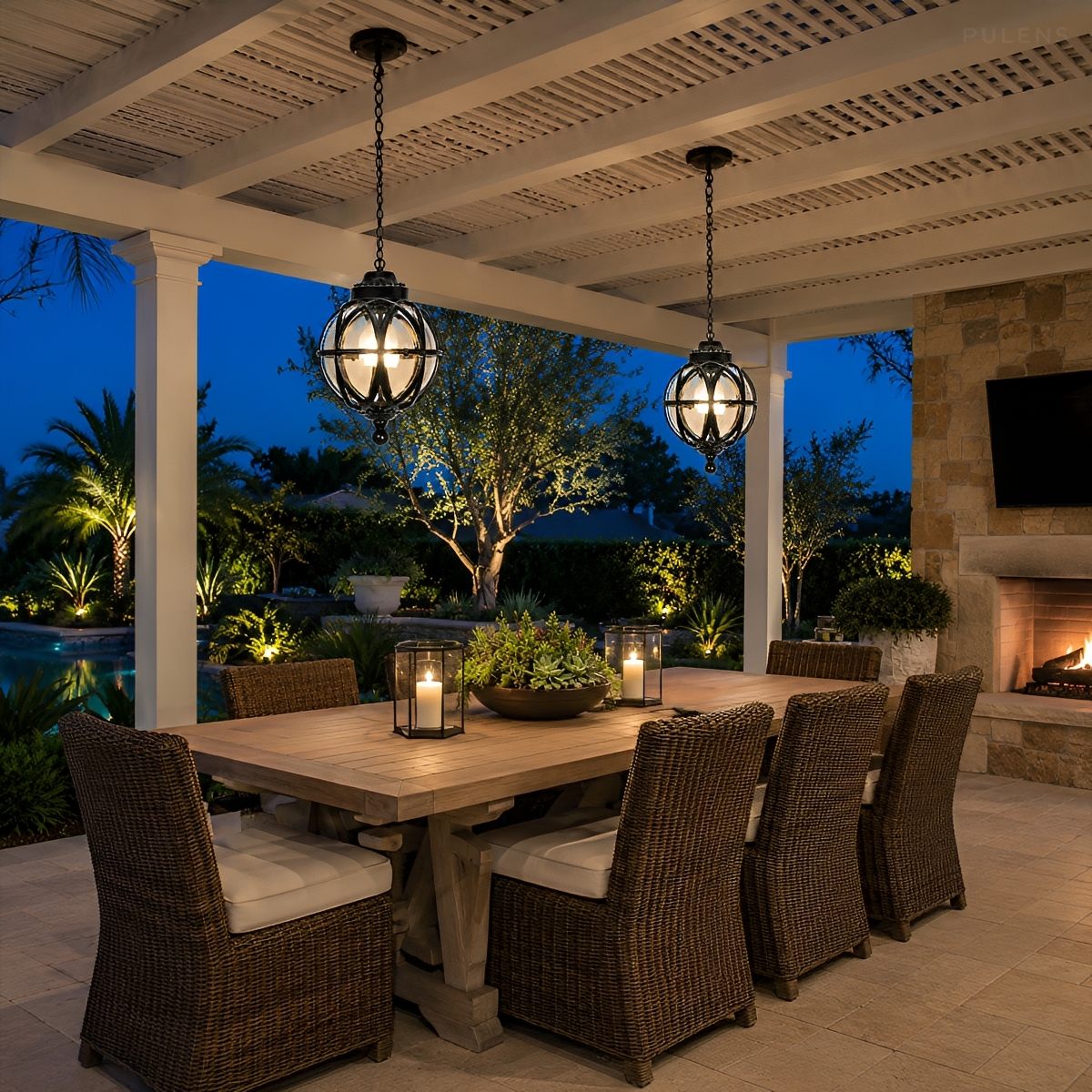Dimmable Globe Cage Outdoor Pendant Light - Pulens