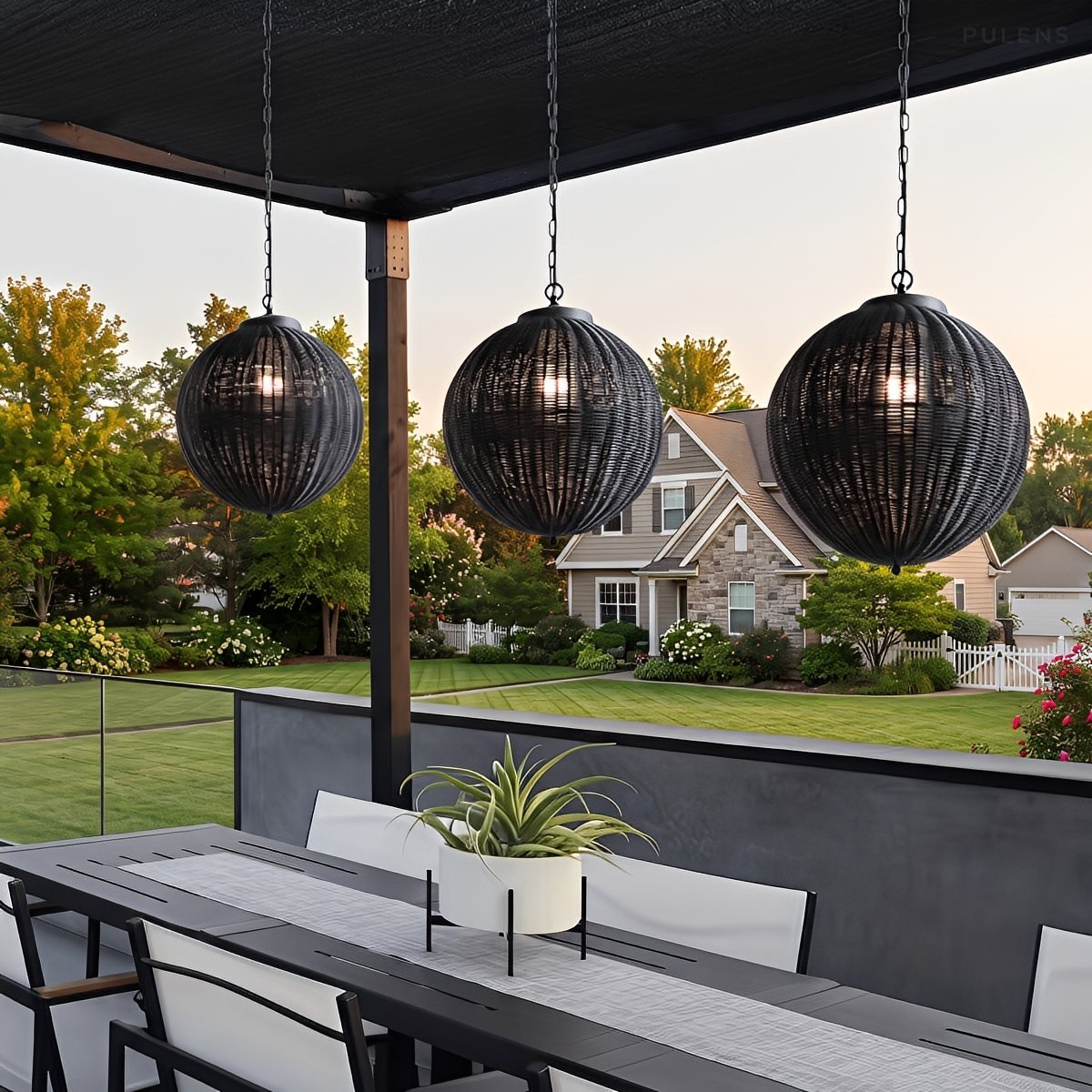 Dimmable Woven Rattan Globe Outdoor Pendant Light - Pulens