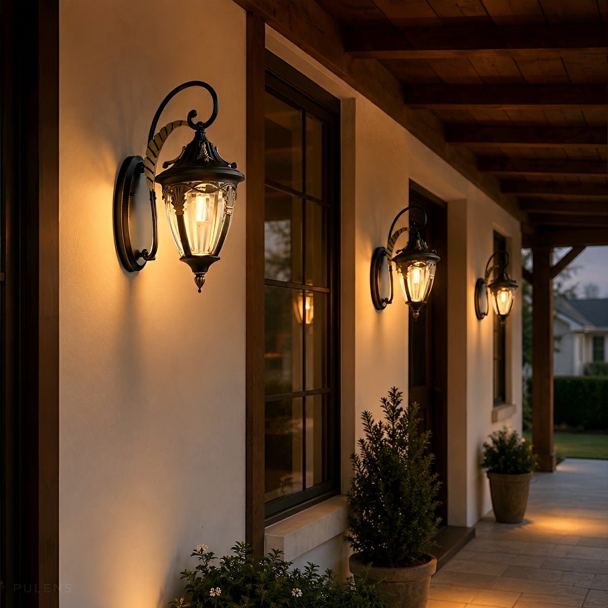 Dimmable Scroll Arm Coach Outdoor Wall Light - Pulens