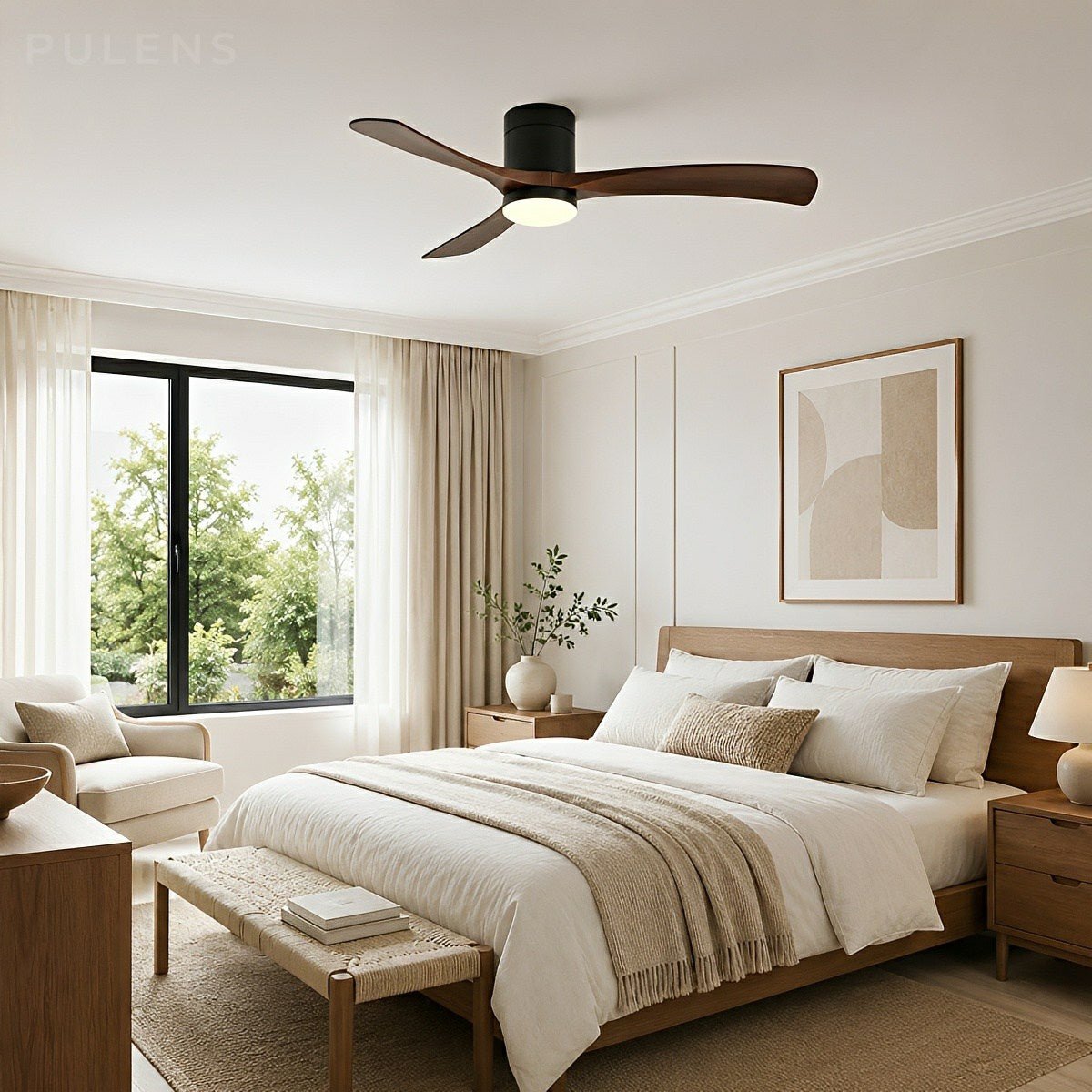 Modern Dimmable 3 Blade Ceiling Fan with Light - Pulens