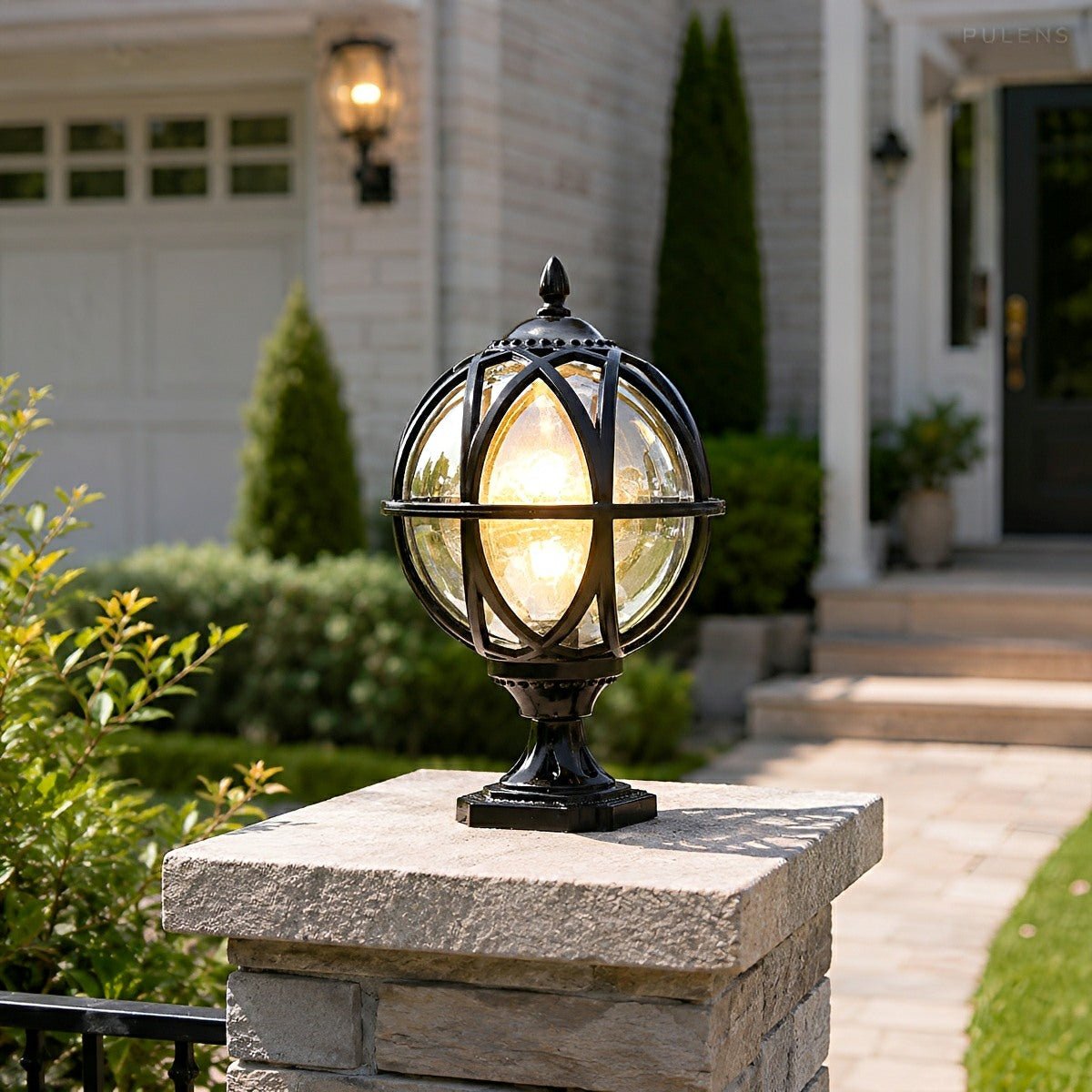Dimmable Globe Cage Outdoor Post Light - Pulens