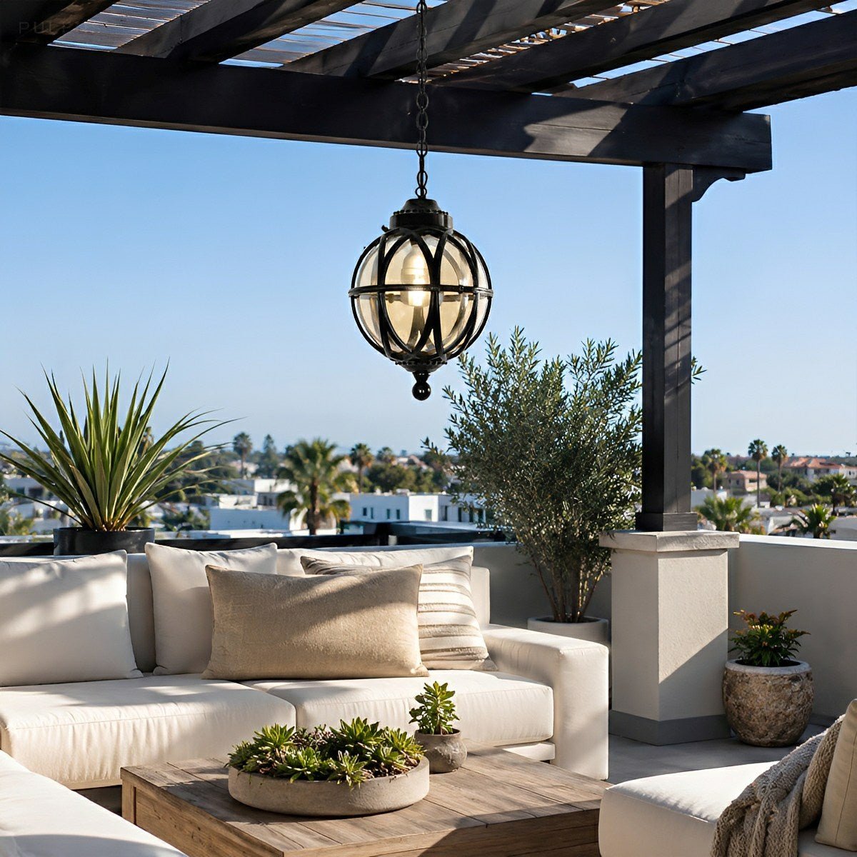 Dimmable Globe Cage Outdoor Pendant Light - Pulens