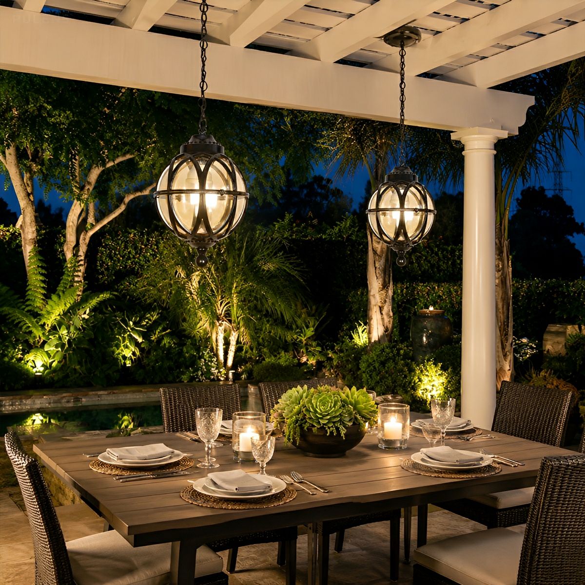 Dimmable Globe Cage Outdoor Pendant Light - Pulens