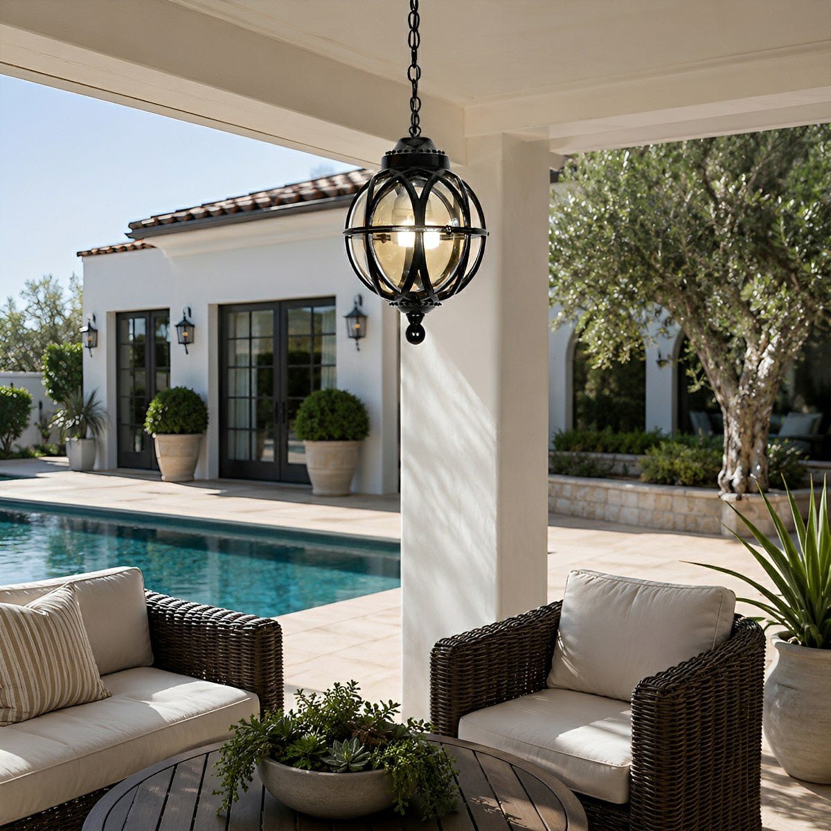 Dimmable Globe Cage Outdoor Pendant Light - Pulens