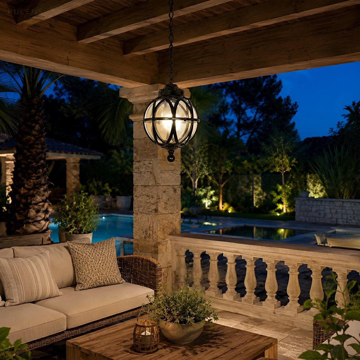 Dimmable Globe Cage Outdoor Pendant Light - Pulens