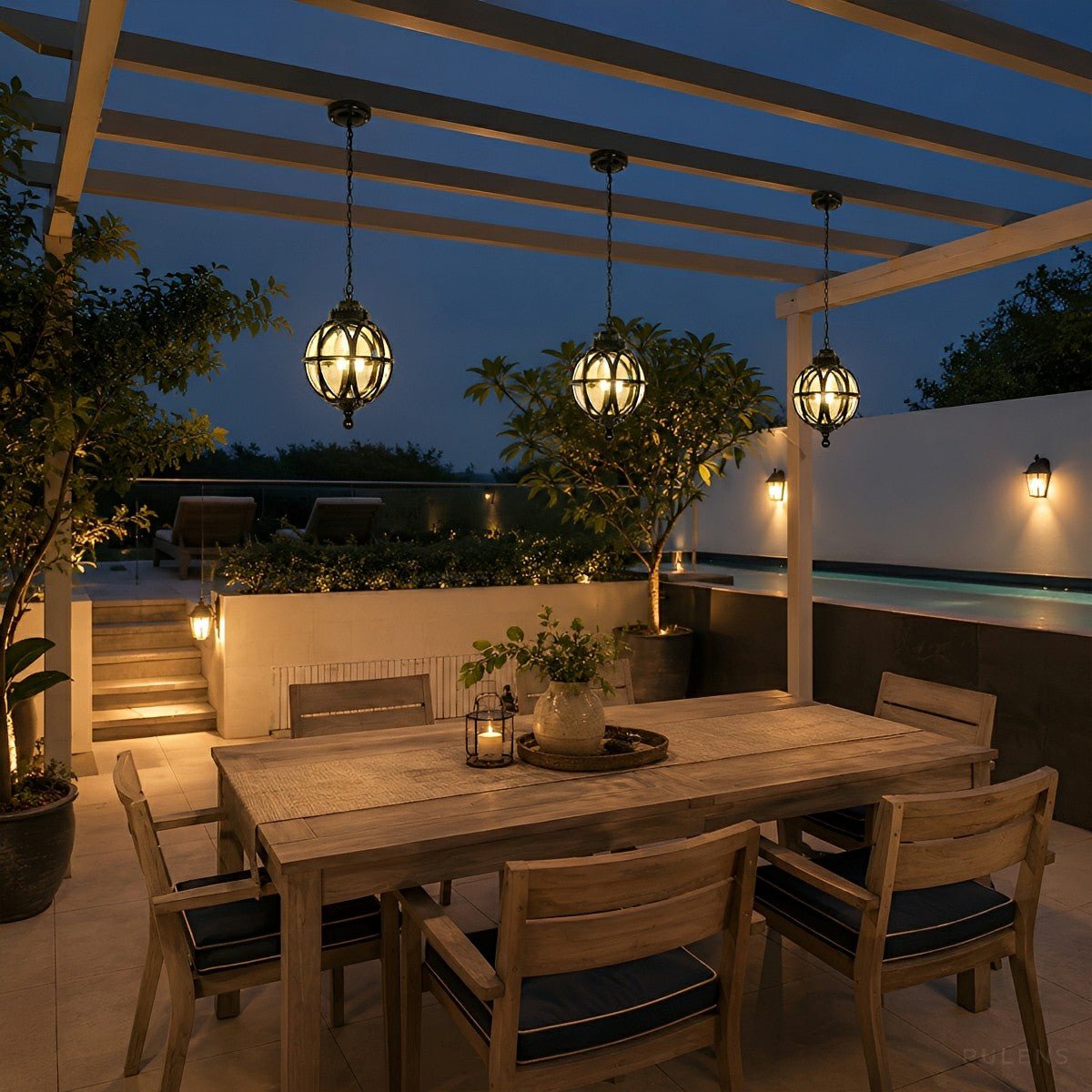 Dimmable Globe Cage Outdoor Pendant Light - Pulens