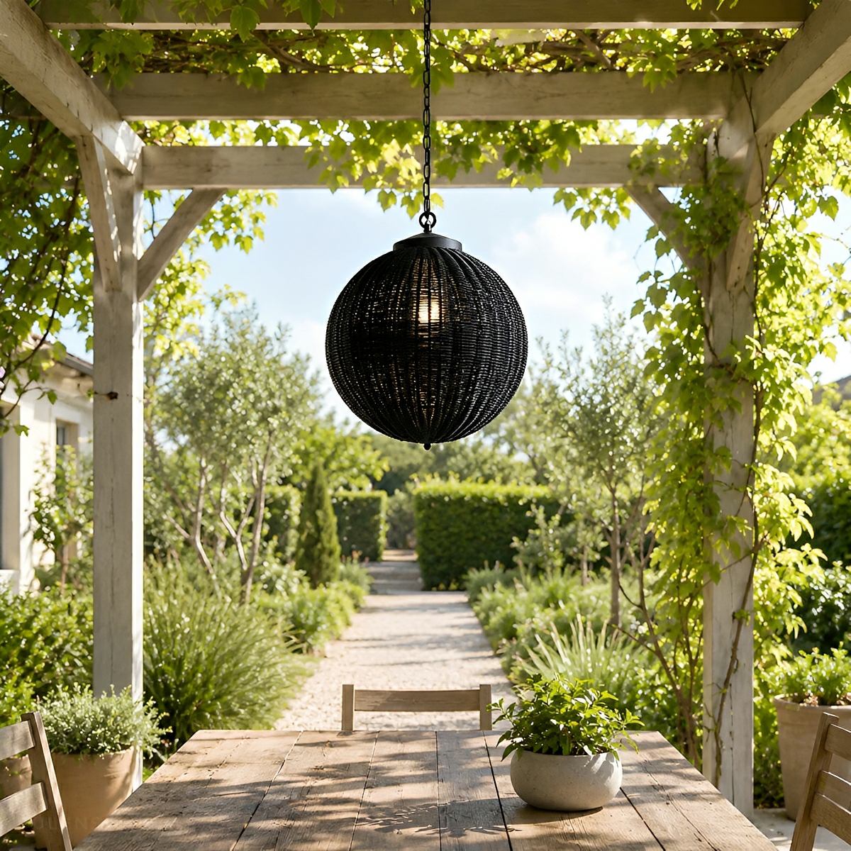 Dimmable Woven Rattan Globe Outdoor Pendant Light - Pulens