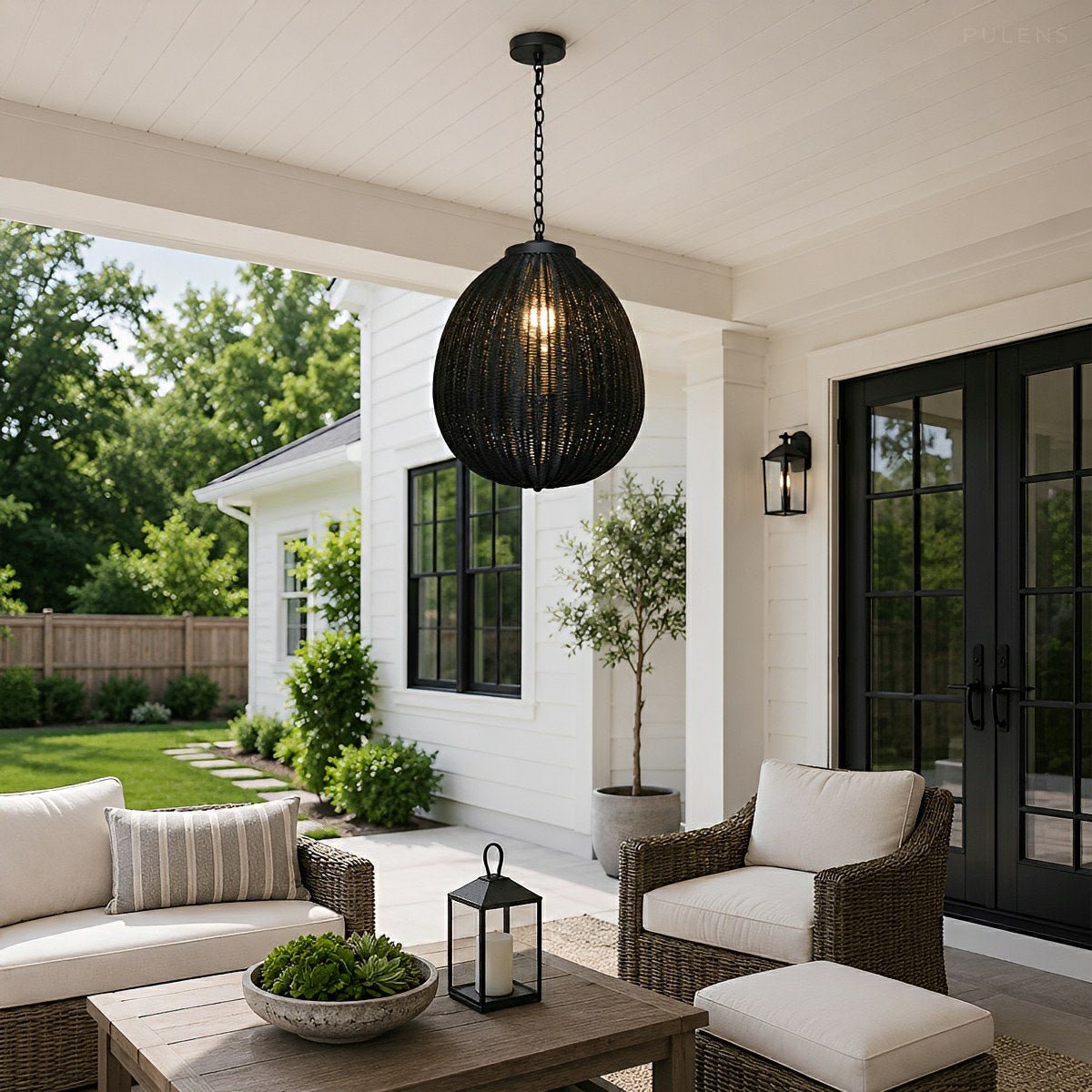 Dimmable Woven Rattan Globe Outdoor Pendant Light - Pulens