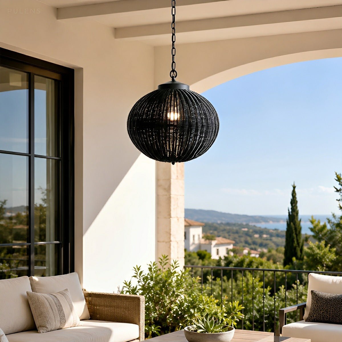 Dimmable Woven Rattan Globe Outdoor Pendant Light - Pulens