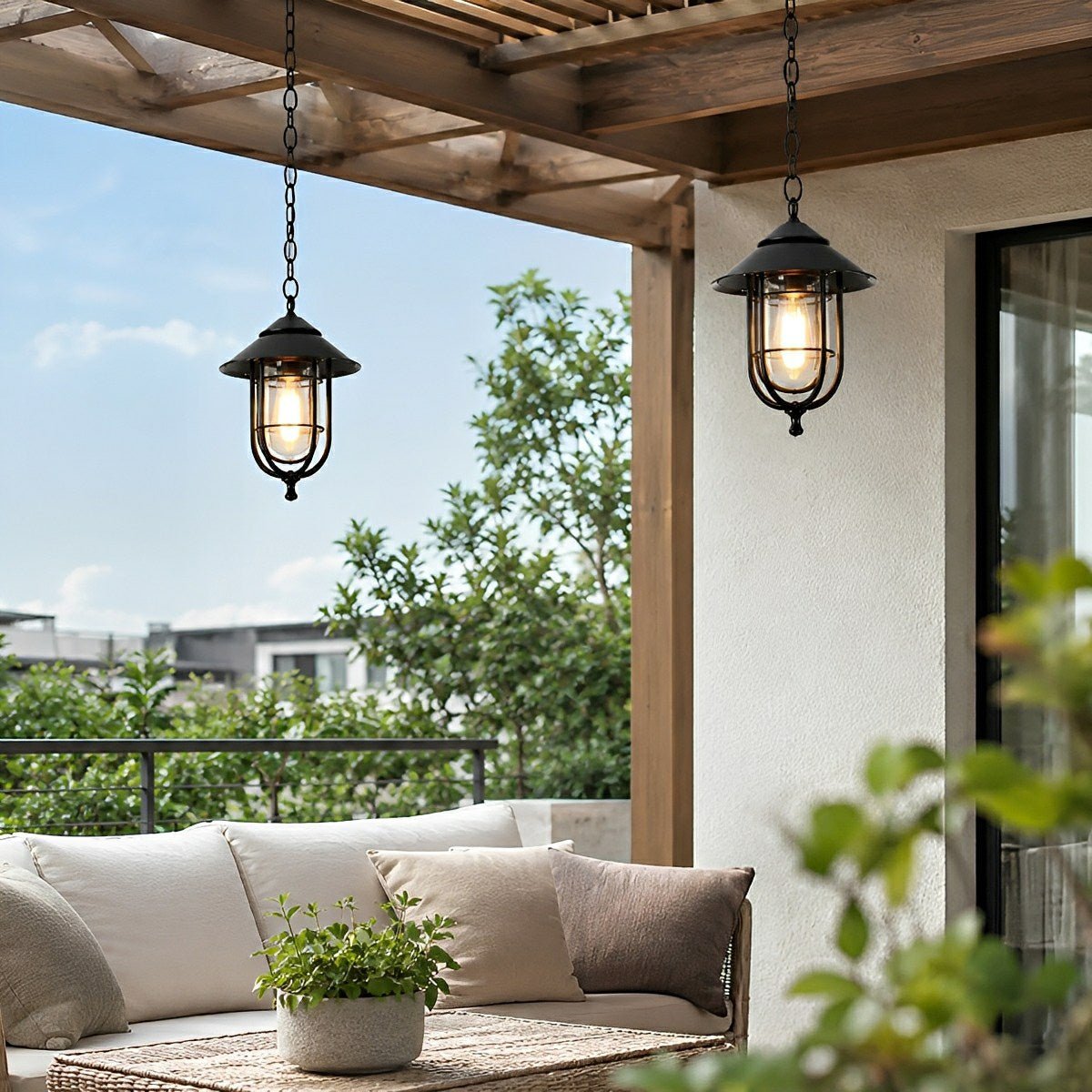 Dimmable Farmhouse Open Cage Outdoor Pendant Light - Pulens