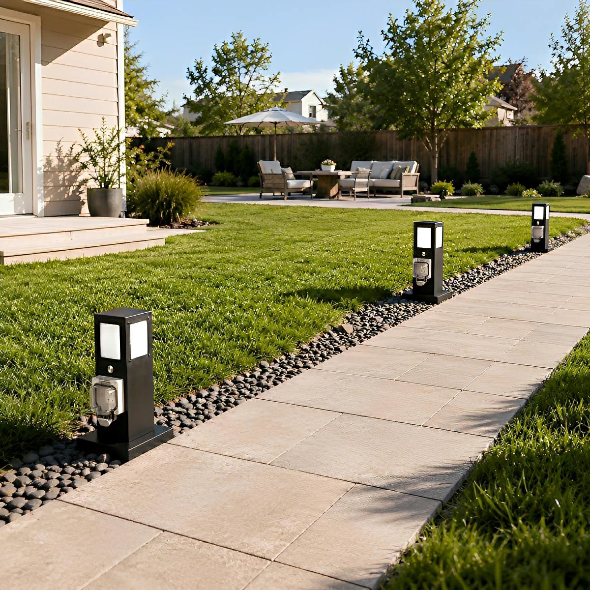 Steel Outdoor Waterproof Pathway Lights with GFCI-Protected Outlet - Pulens