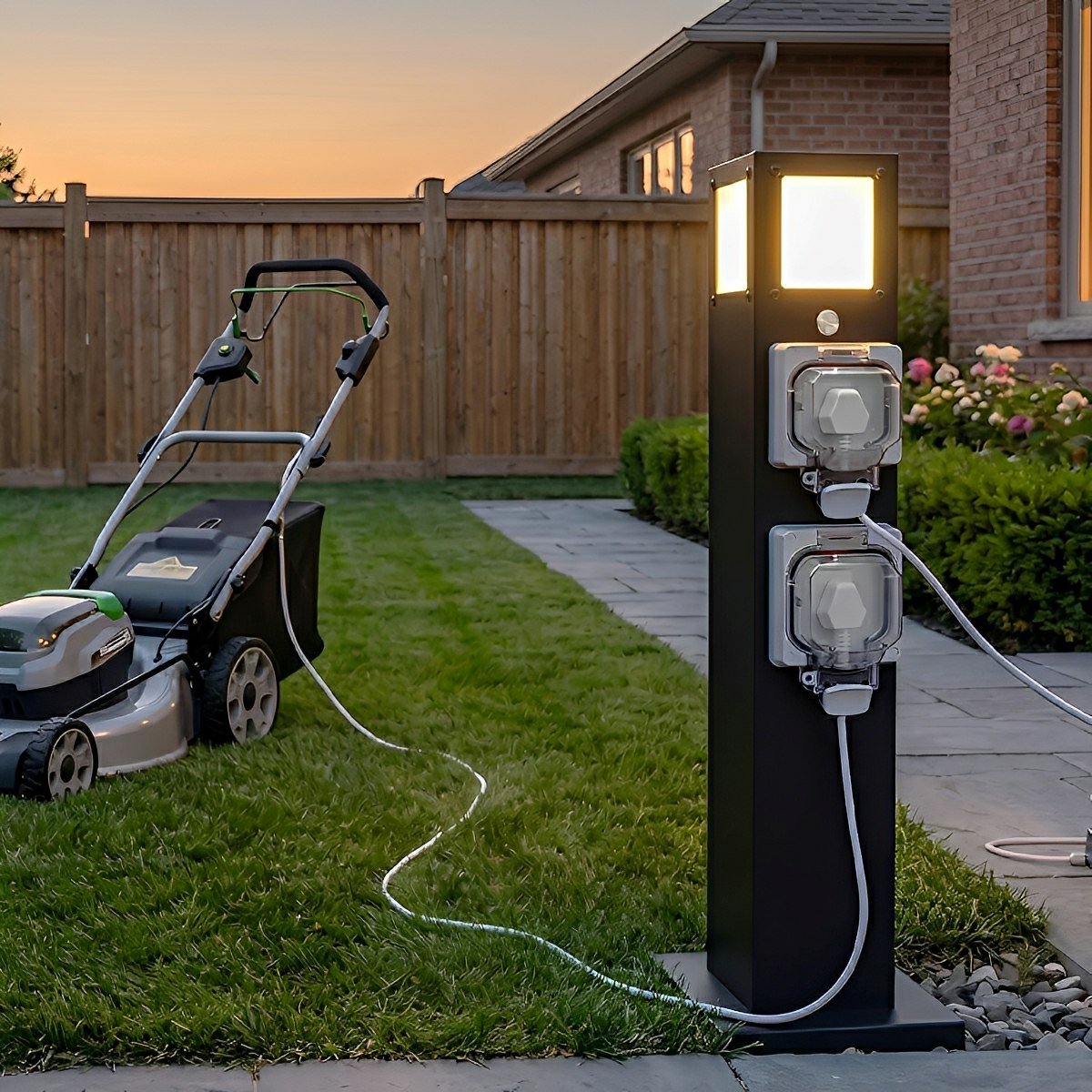 Steel Outdoor Waterproof Pathway Lights with GFCI-Protected Outlet - Pulens