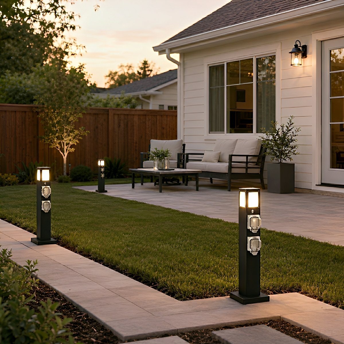 Steel Outdoor Waterproof Pathway Lights with GFCI-Protected Outlet - Pulens