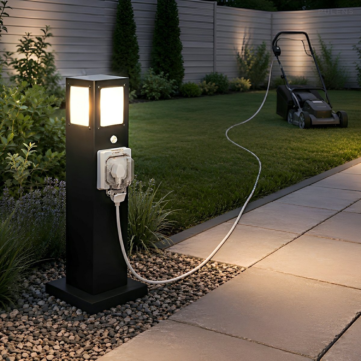 Steel Outdoor Waterproof Pathway Lights with GFCI-Protected Outlet - Pulens