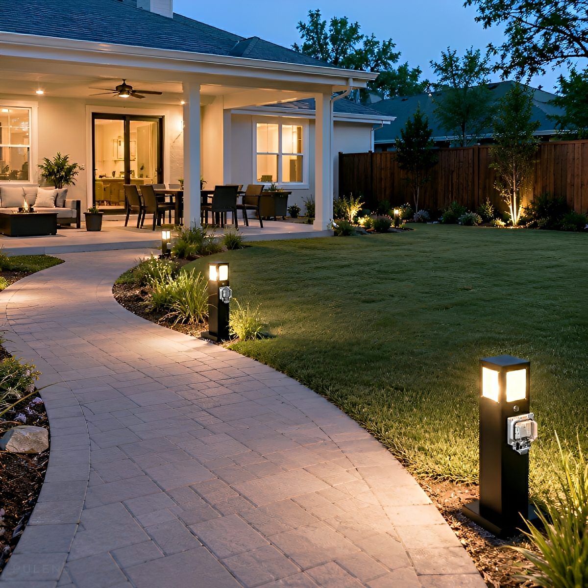Steel Outdoor Waterproof Pathway Lights with GFCI-Protected Outlet - Pulens