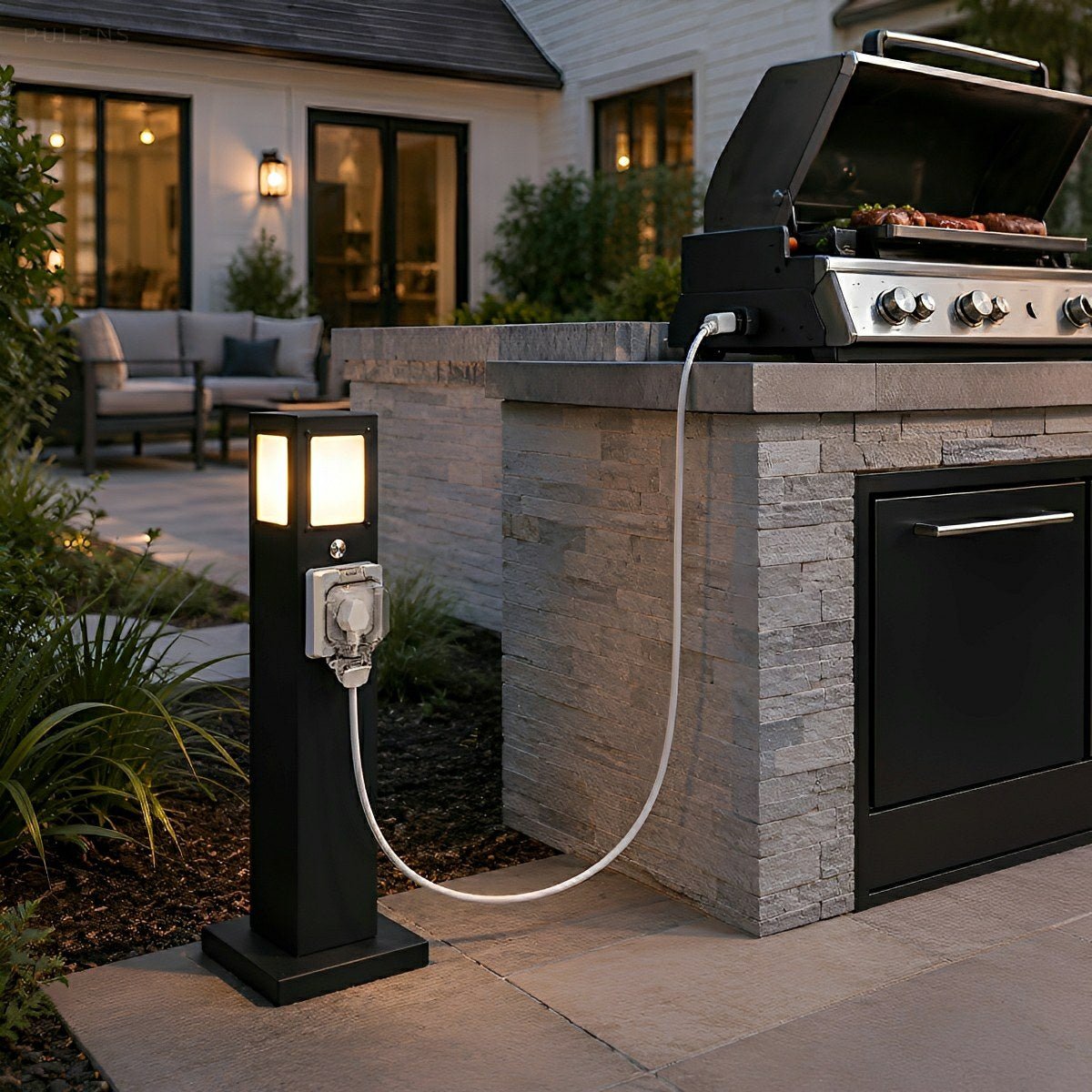 Steel Outdoor Waterproof Pathway Lights with GFCI-Protected Outlet - Pulens