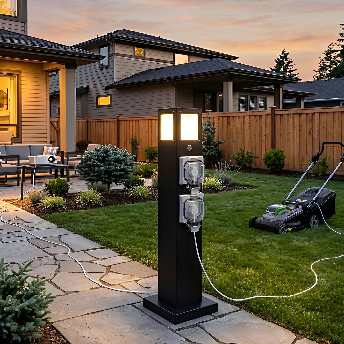 Steel Outdoor Waterproof Pathway Lights with GFCI-Protected Outlet - Pulens