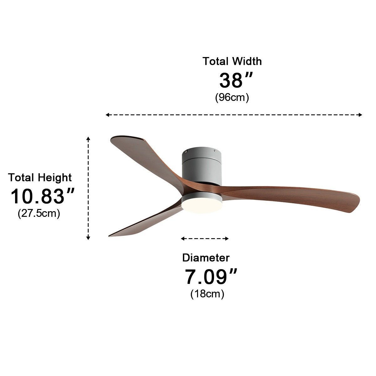 Modern Dimmable 3 Blade Ceiling Fan with Light - Pulens