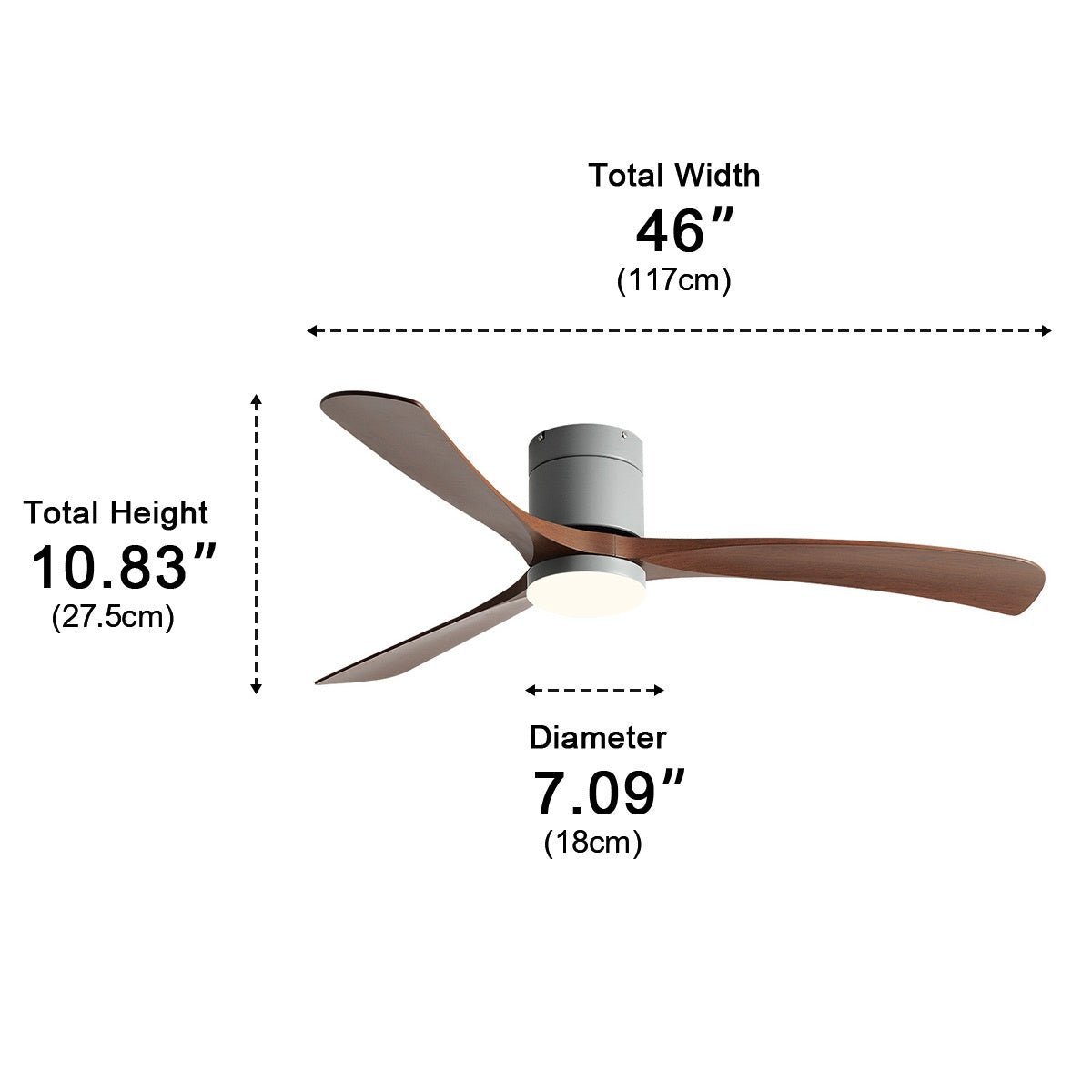 Modern Dimmable 3 Blade Ceiling Fan with Light - Pulens