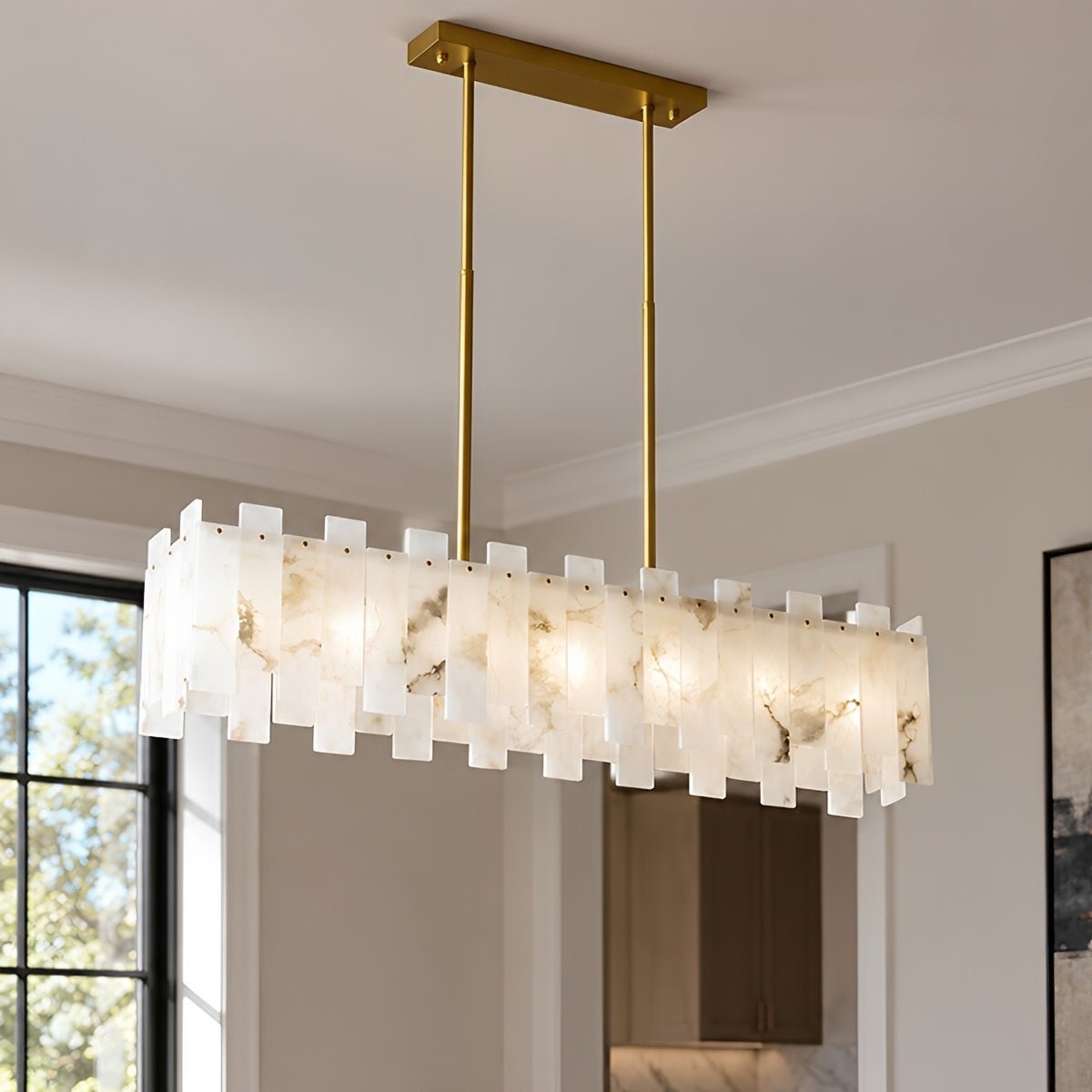 Modern Luxury Natural Marble LED Linear Chandelier - Pulens