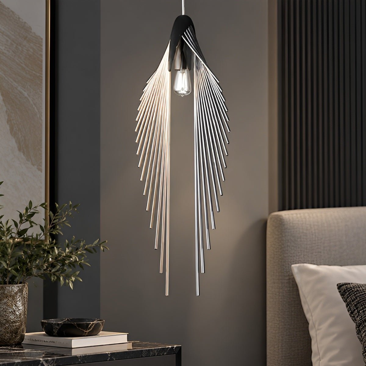 Modern Luxury Feather Inspired Sculptural LED Pendant Light Art Decor - Pulens