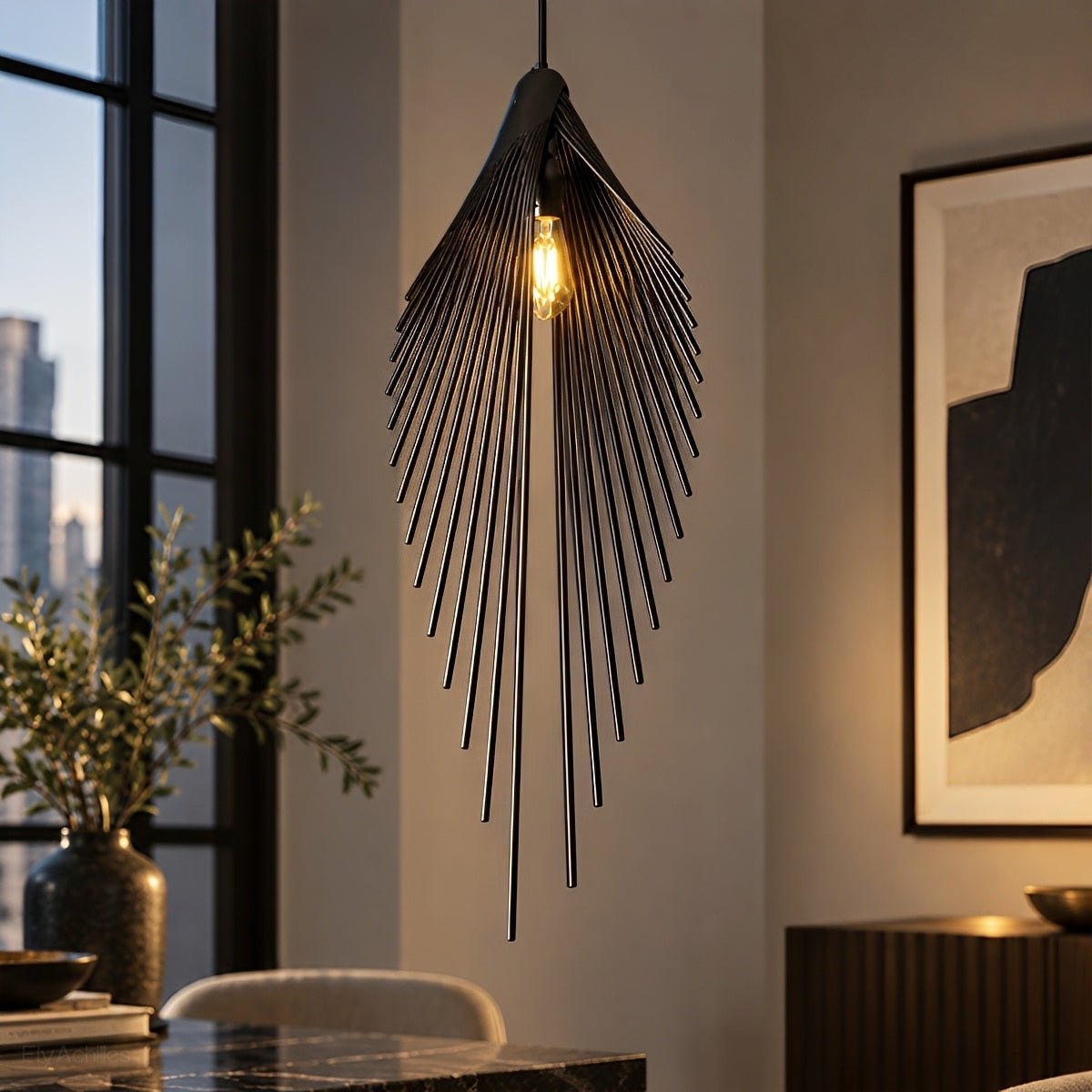 Modern Luxury Feather Inspired Sculptural LED Pendant Light Art Decor - Pulens