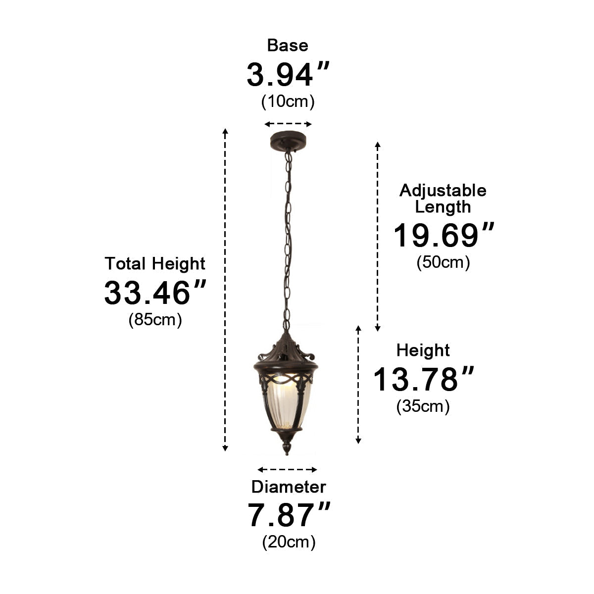 Dimmable Classic Coach Outdoor Pendant Light - Pulens