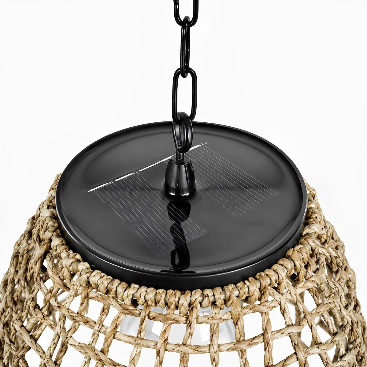 Waterproof Solar Rattan Boho Bell-Shaped Outdoor Pendant Light - Pulens