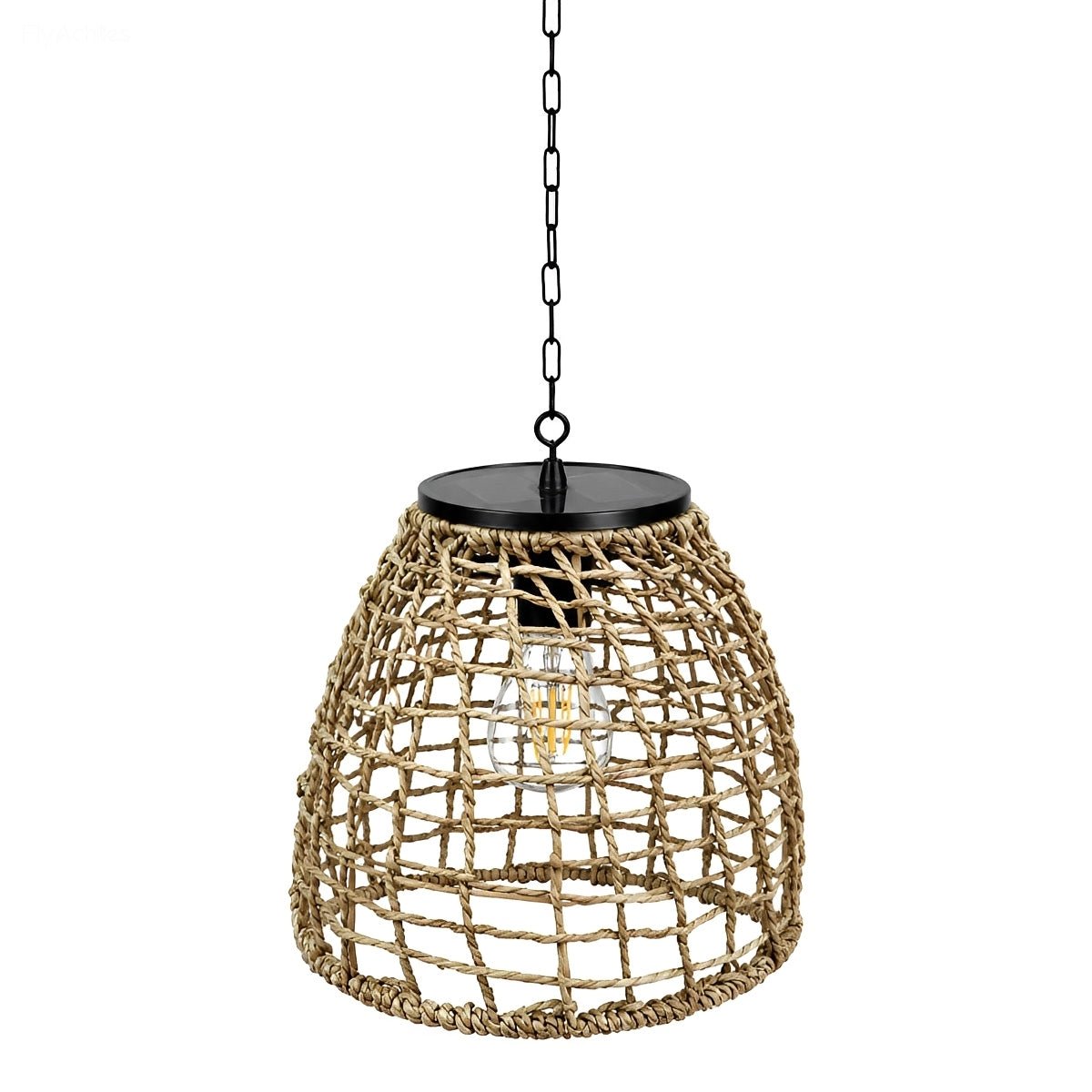 Waterproof Solar Rattan Boho Bell-Shaped Outdoor Pendant Light - Pulens